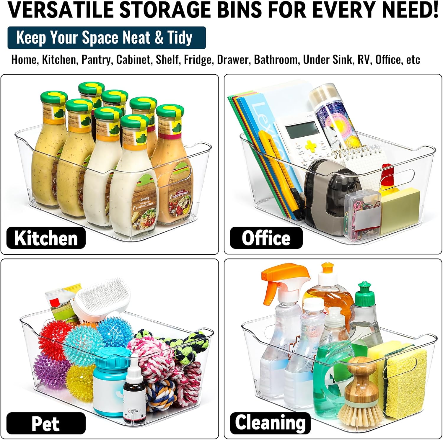 12 PACK Multi-Use Clear Plastic Storage Bins for Organizing w/ Labels 