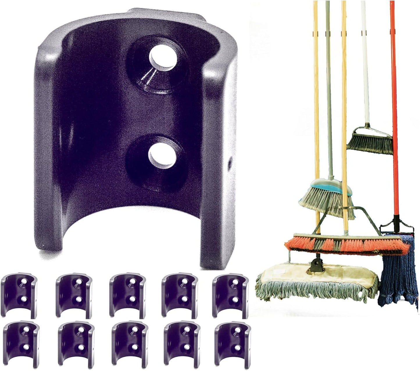 StealthMounts Mop Broom & Yard Tool Holders -10 Pack | Mop and Broom Holder Wall Mount | Broom Hanger Wall Mount
