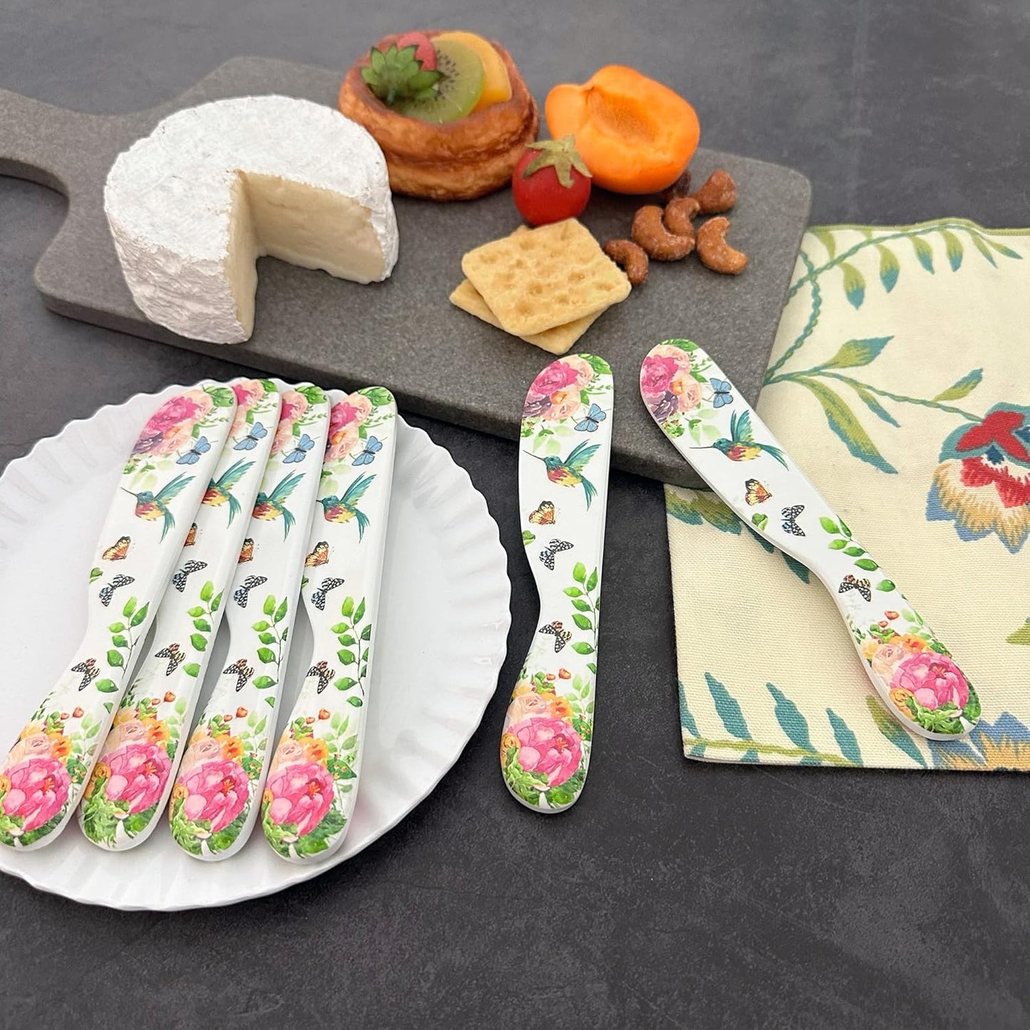 UPware Rose Garden Cheese Spreader Set, Melamine Multipurpose Butter S