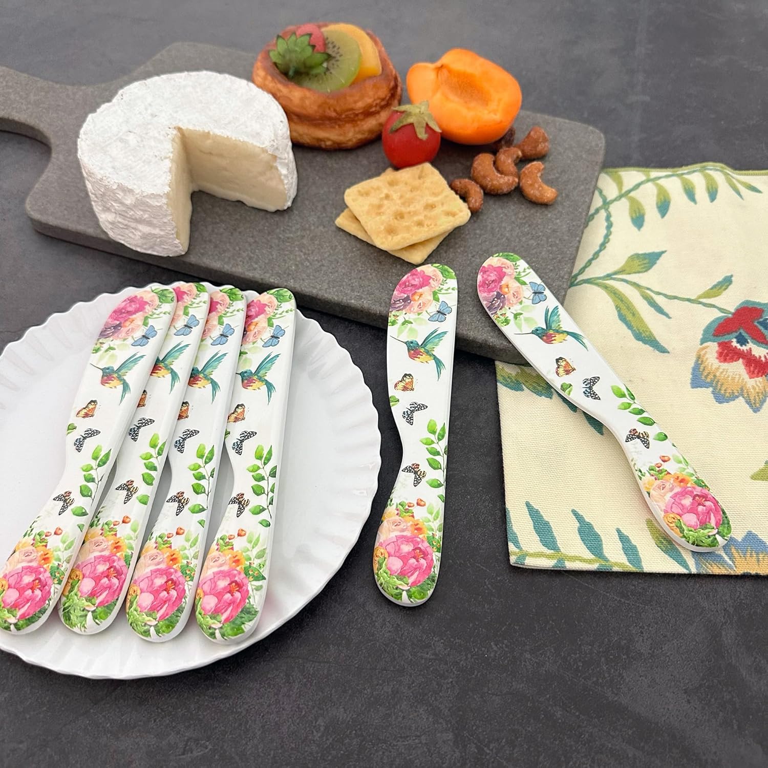 UPware Rose Garden Cheese Spreader Set, Melamine Multipurpose Butter S
