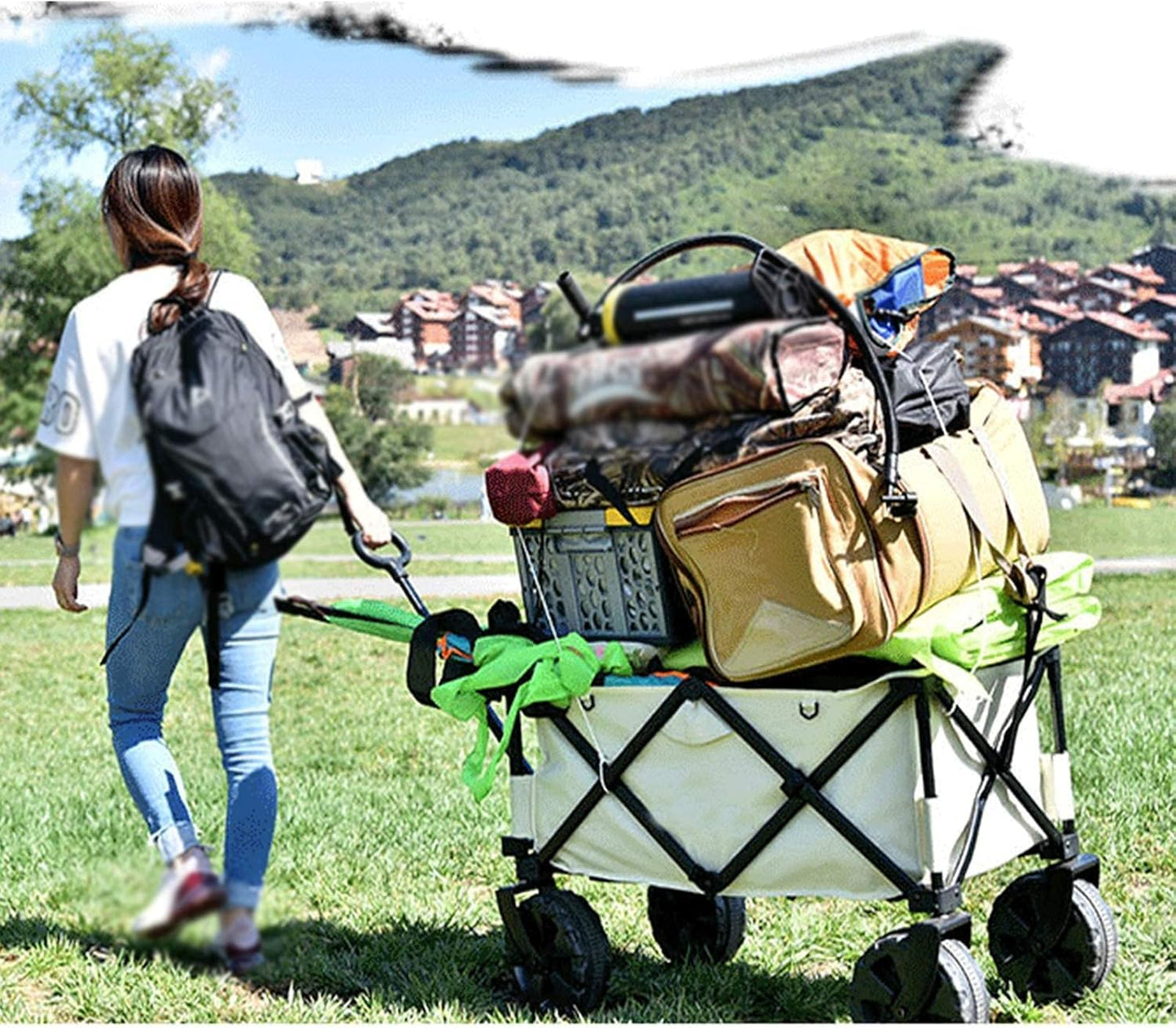 Garden Cart Outdoor Camping Small Cart Four-Wheeled Trolley Folding Po