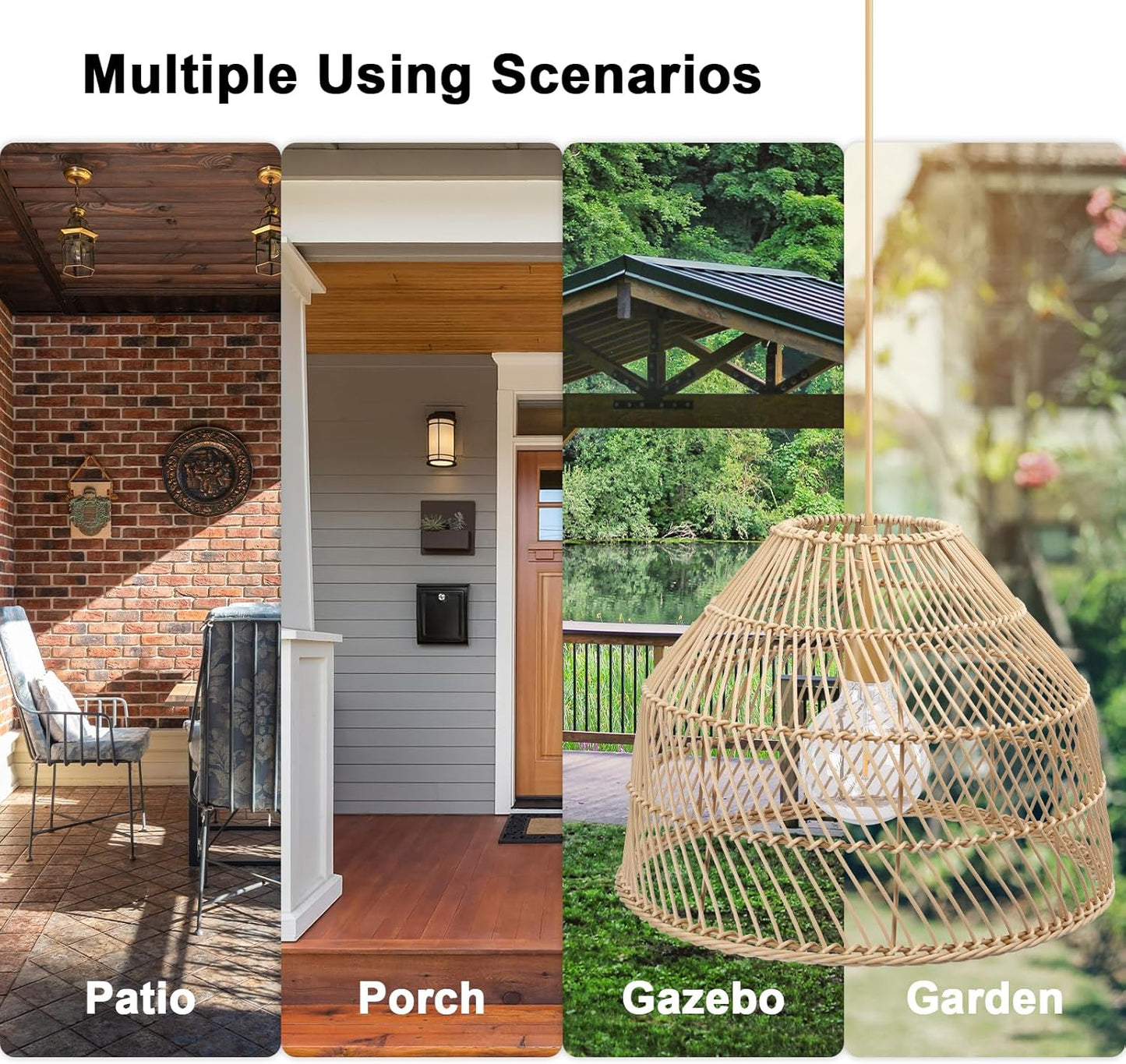 Outdoor Chandelier Solar Pendant Lights, 14.6" Outdoor Pendant Lights Rattan Solar Hanging Lights with Remote 4 Modes Lighting Waterproof Lighted for Garden Porch Patio Kitchen