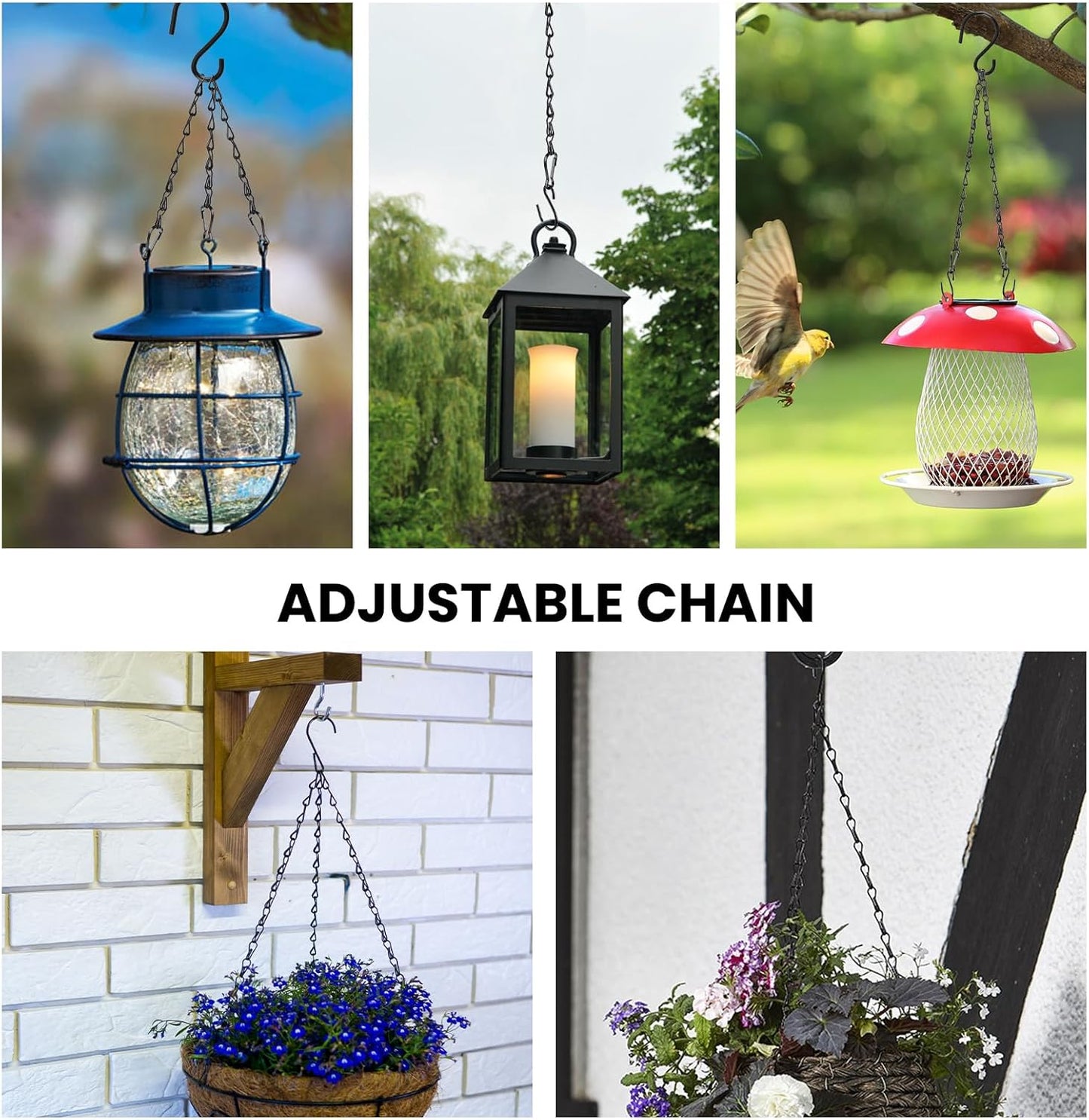 Black Chain for Hanging Plants, 6 PCS Small Chain for Hanging Basket, 24.5IN Hanging Chains with Hooks, Adjustable Plant Chain, Decorative Metal Hanging Basket Chain for Planter, Bird Feeder, Sign