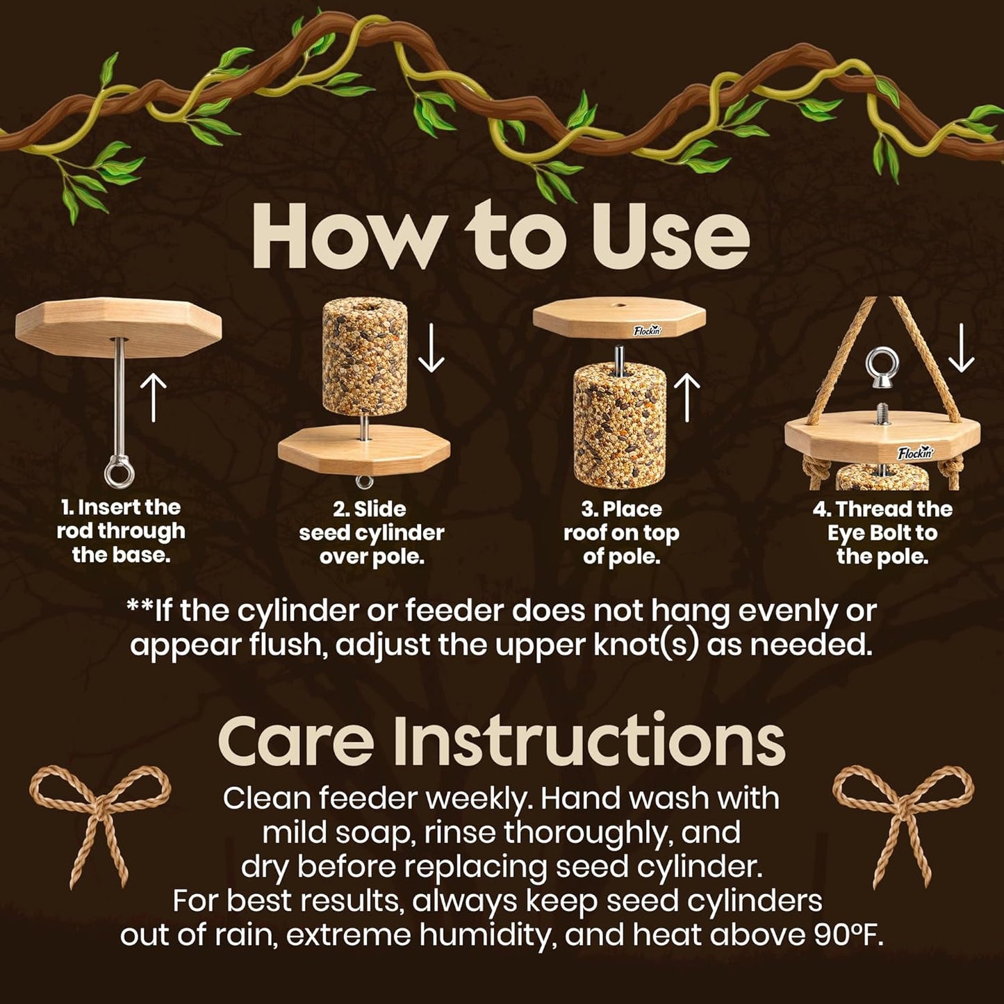 Cylinder Bird Feeders for Outdoors - Weather Resistant Wood Cylinder Feeder with a Bird Safe Protective Clear Finish - Holds Bird Seed Cylinders with Hole, Logs, & Birdseed Cakes