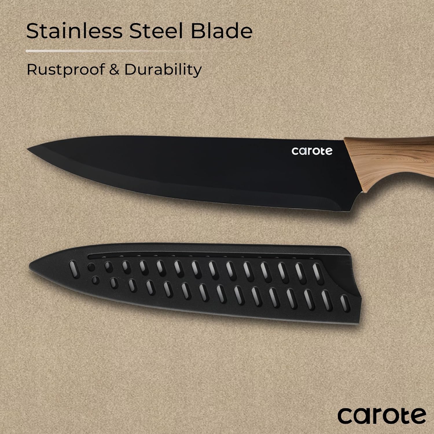 CAROTE 12PCS Knife Set, Stainless Steel Kitchen Knife Set with Nonstic