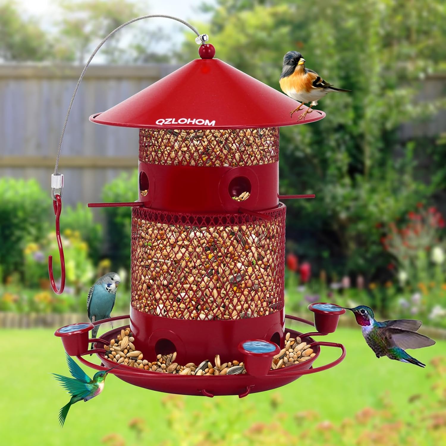 Outdoor Metal Bird Feeder, Hanging 360-Degree Feeding with Large Capac