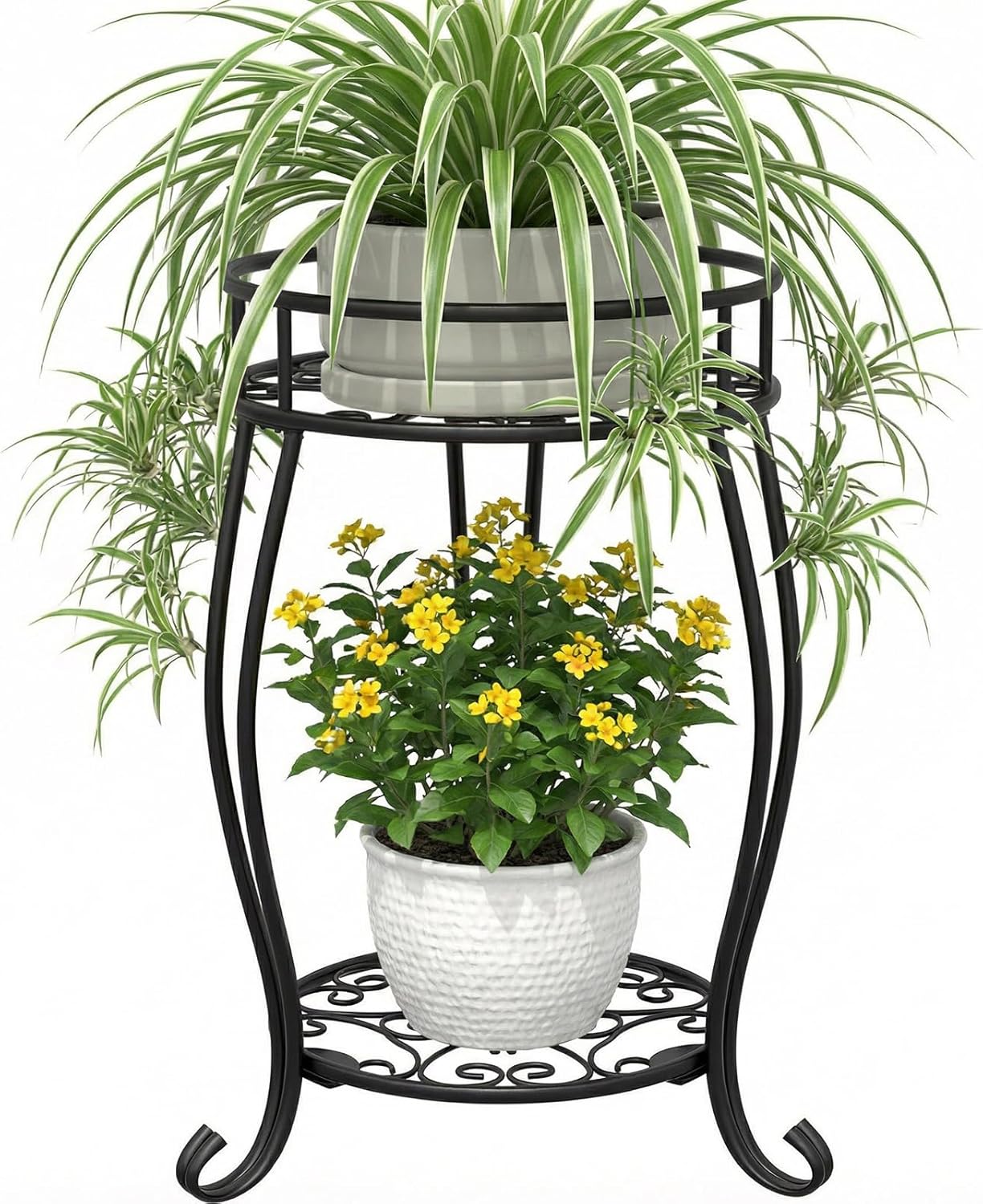 TOSKING 2 Tier Metal Plant Stand Indoor Outdoor , Rustproof Stable Pla