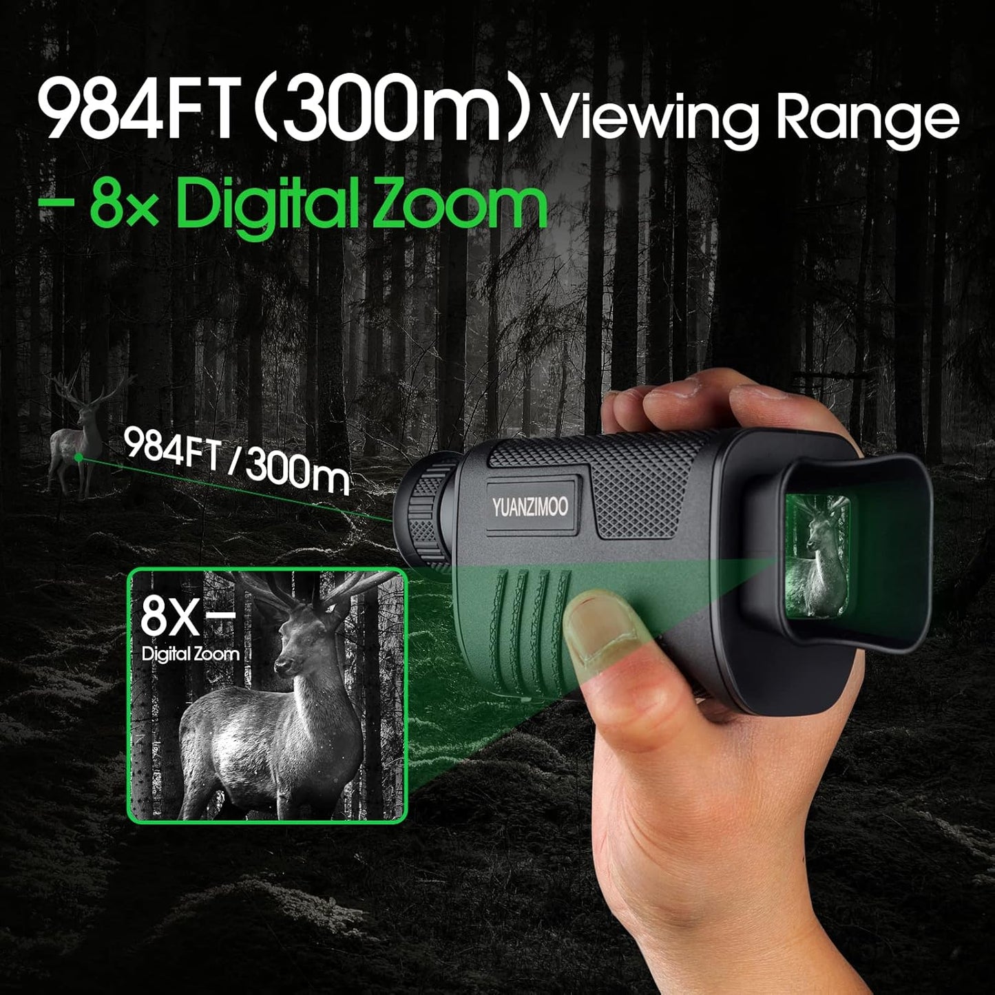 Upgraded Night Vision Monocular Digital Infrared Monocular Telescope for 100% Darkness with 8X Zoom 2000mAh Rechargeable Battery Tripod 32 GB SD Card & Card Reader, for Adult Hunting Camping