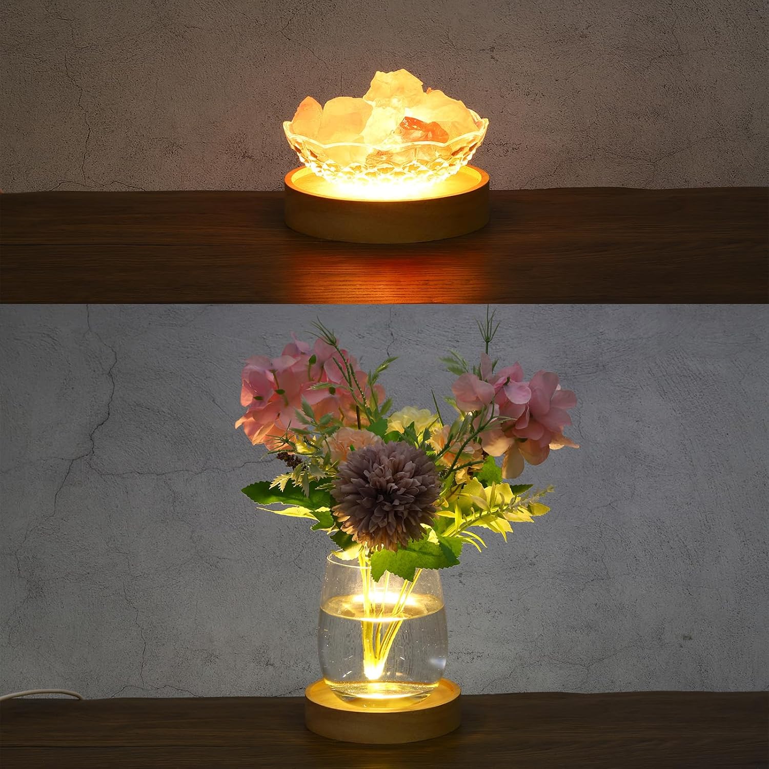 PATIKIL 4 Inch Wooden LED Light Base, Wood Light Display Base Stand Li