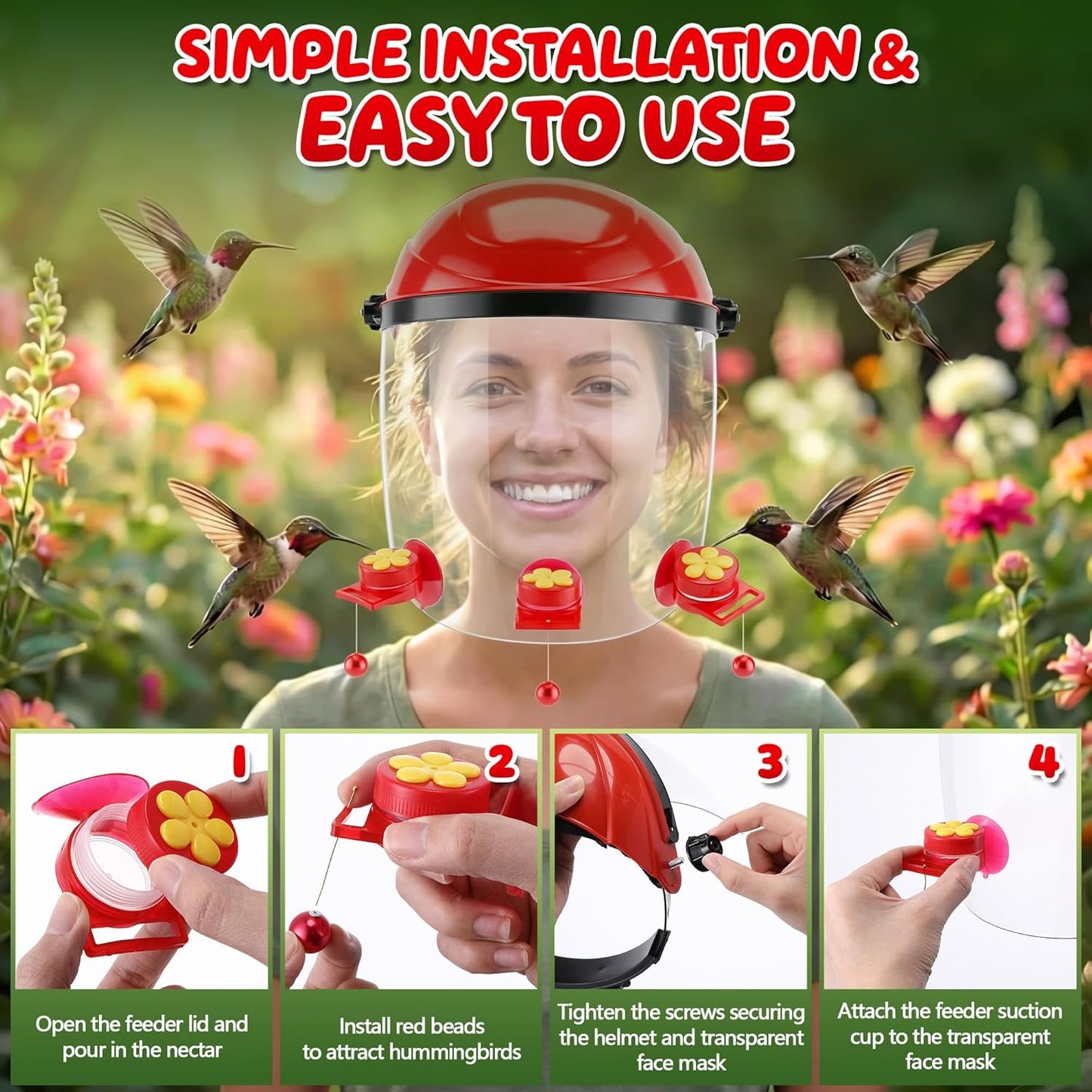 Saillong 2 Pack Upgraded Hummingbird Feeder Helmet, Wearable Hummingbird Mask Feeders Hat with 6 Feeding Ports & Round Nectar Box, Adjustable Bird Feeder Hat for Garden Patio Outside Outdoor Yard