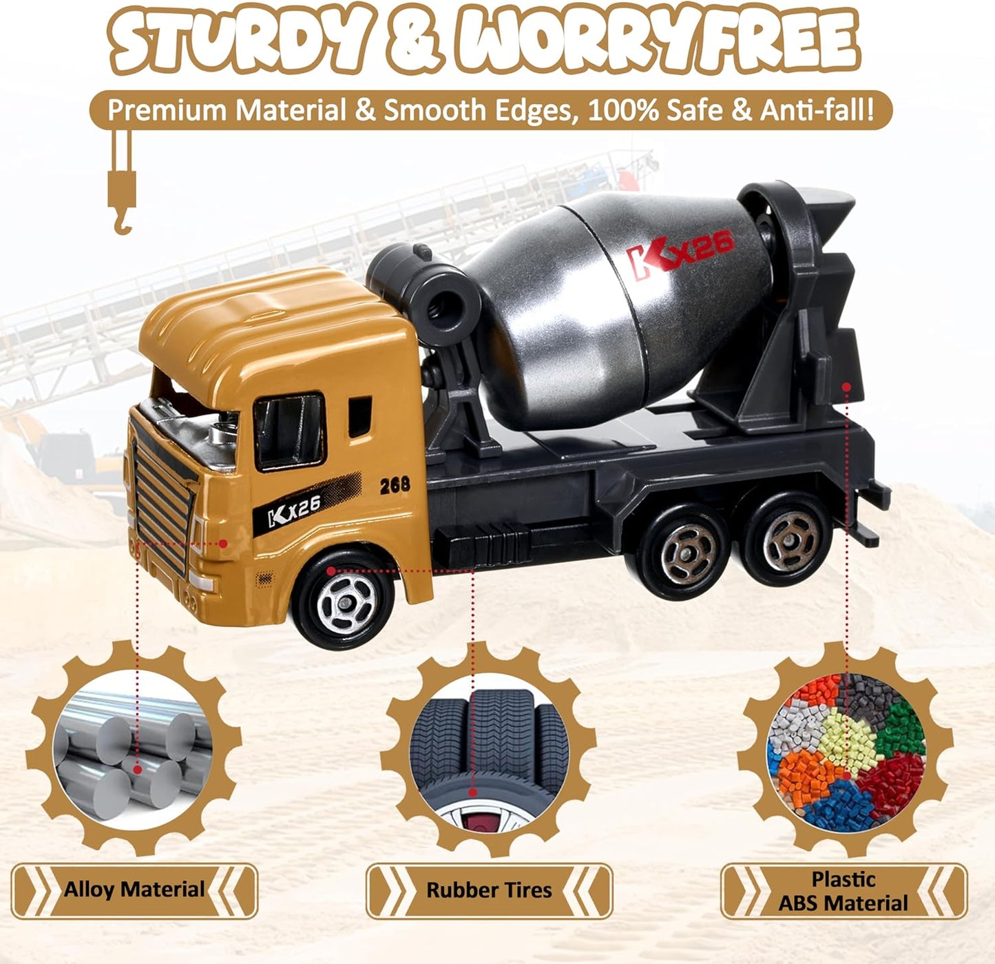 Construction Trucks Vehicles, 6Pcs Die-cast Construction Toys Set, Toy