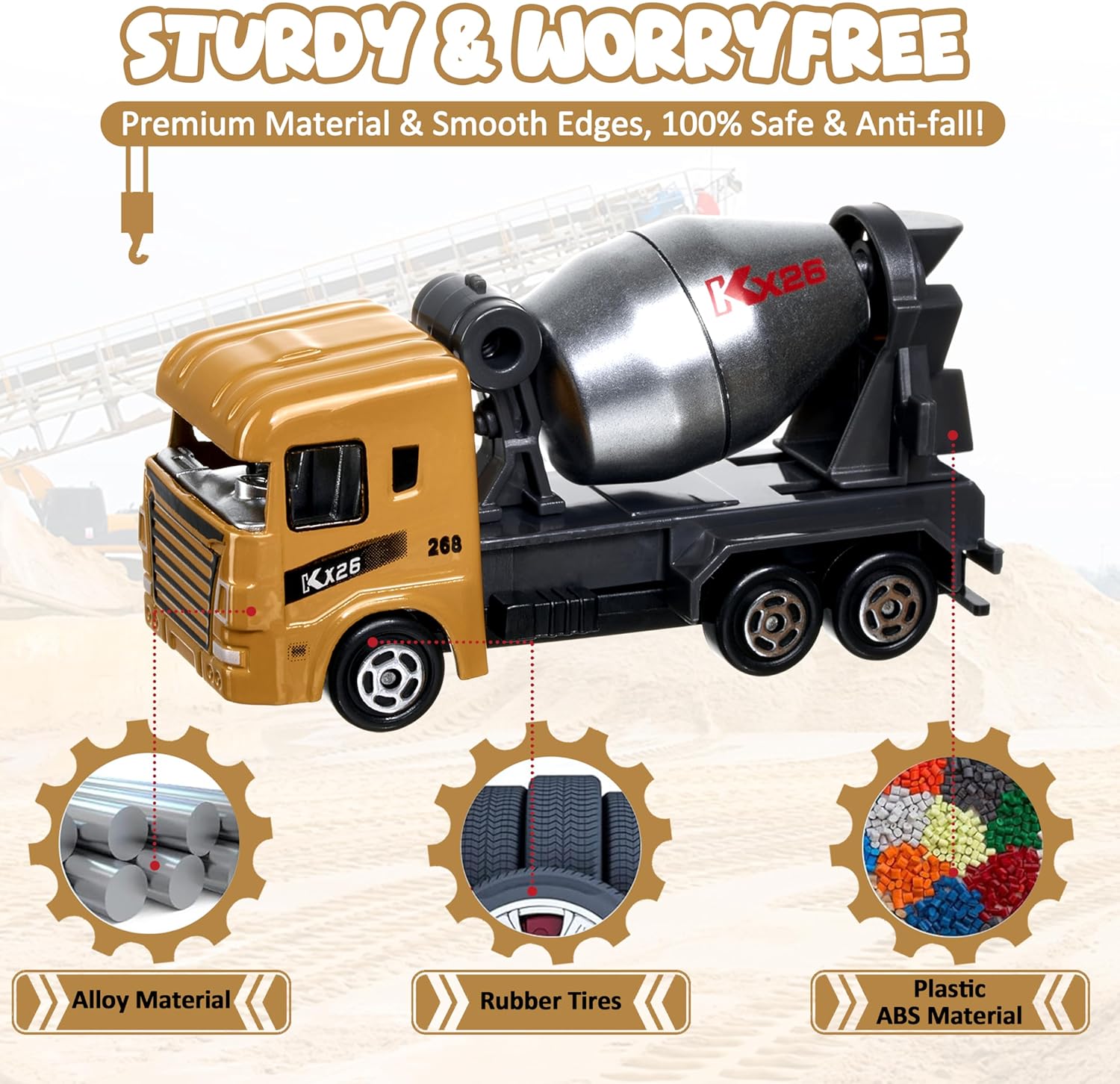 Construction Trucks Vehicles, 6Pcs Die-cast Construction Toys Set, Toy