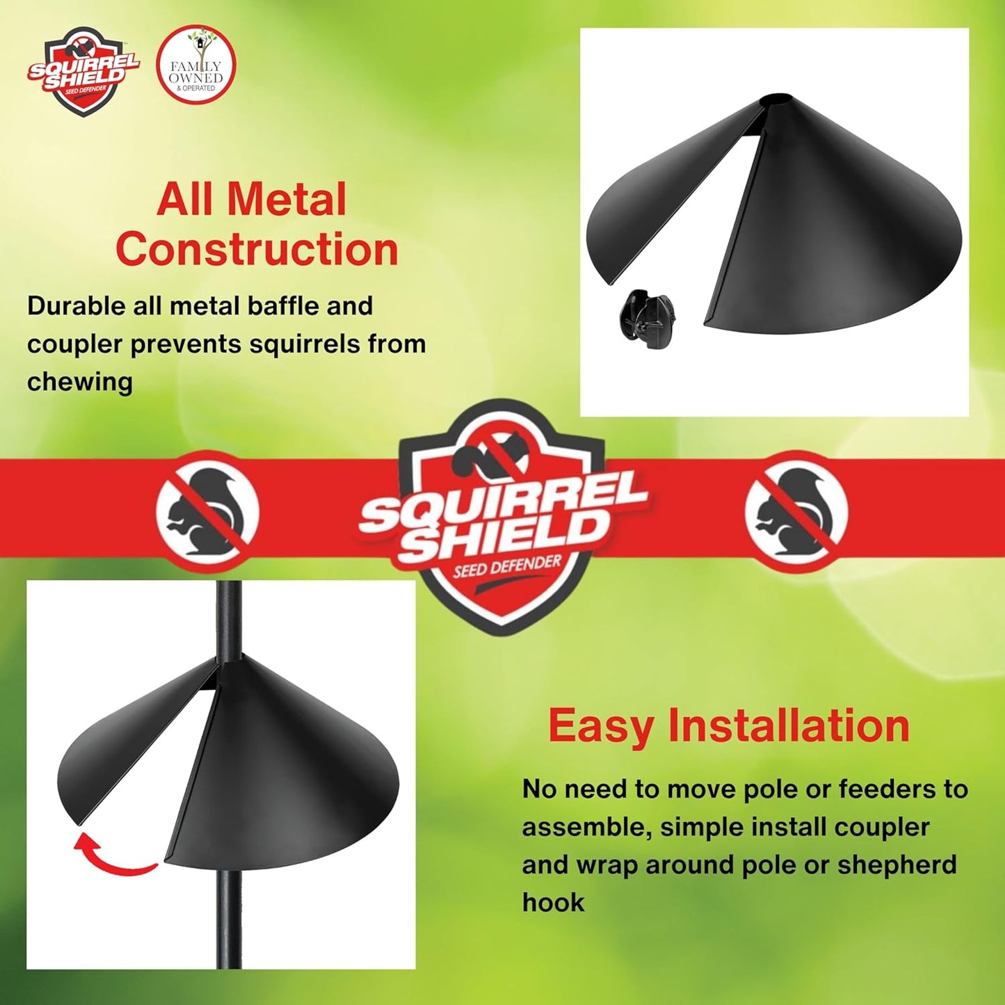 Nature's Way Squirrel Shield 18 inch Metal Wrap Around Baffle for Outdoor Wild Bird Seed Feeder, Squirrel Proof, Black