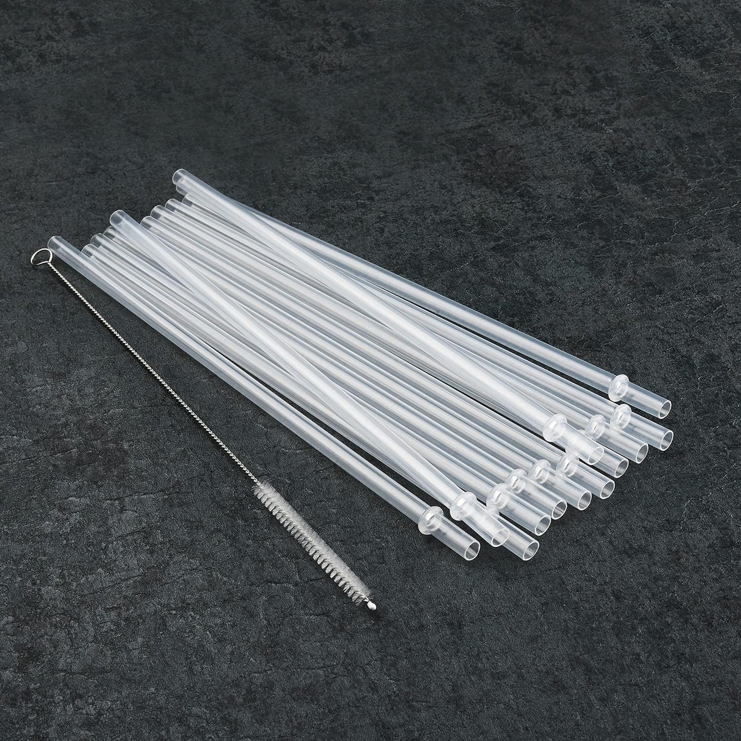 ALINK 12-Pack Reusable Hard Plastic Clear Straws, 10.5 inch Long Tumbler Straws for 16 OZ 20 OZ 30 OZ Stanley, YETI, Starbucks Tumblers with Cleaning Brush