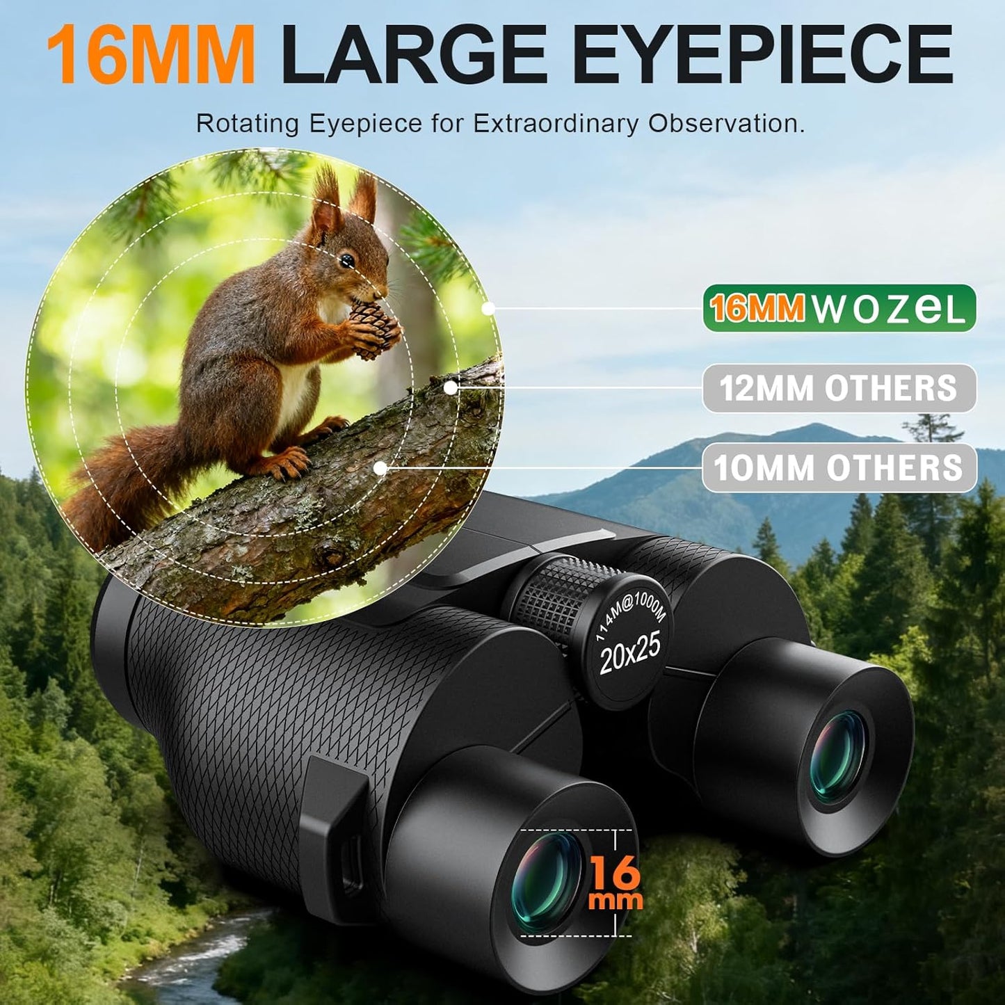 20x25 Compact Binoculars for Adults and Kids - WOZEL HD Small Binocular Easy Focus - Lightweight High Powered Binoculars for Bird Watching Travel Hunting Sightseeing Gifts