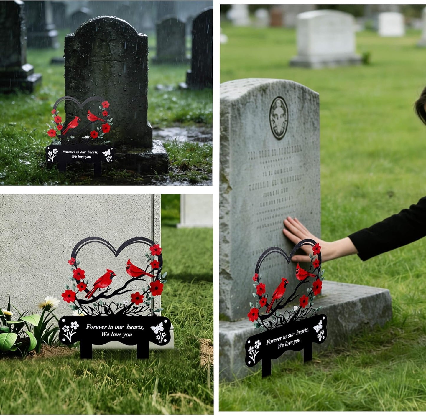 Wocst Cemetery Decorations for Grave Memorial Plaque Stake Grave Marker Cardinals Garden Stake Metal Decoration for Mom Dad Cemetery Outdoors Yard Garden