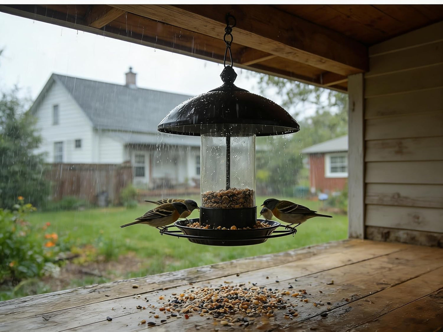 Metal Bird Feeder for Outdoors Hanging - Squirrel Proof & Chew Proof Wild Bird Feeders - Heavy Duty Vintage Lantern with Rain Guard for Cardinal, Blue Jay, Finch (Bronze)