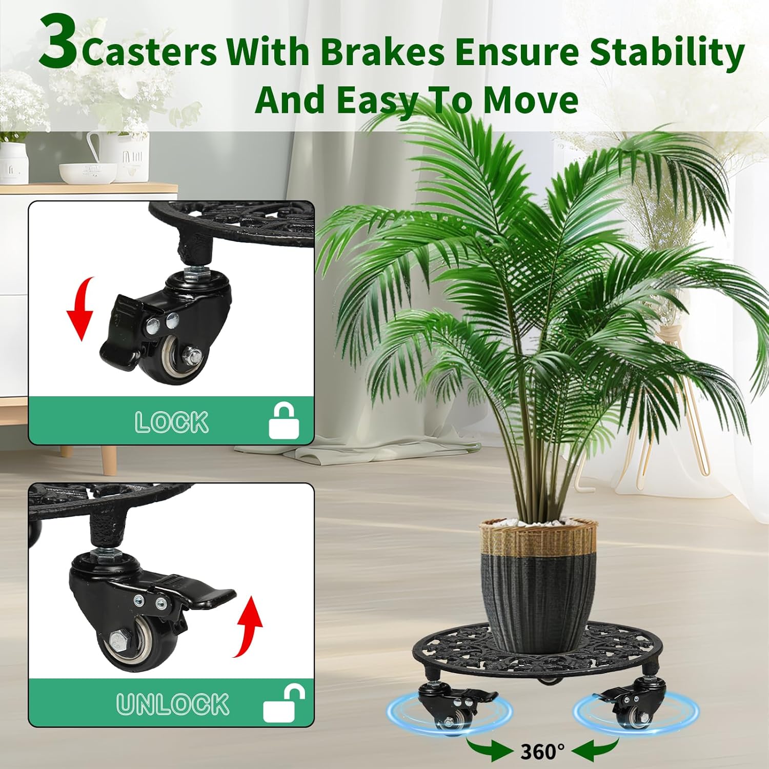 Rolling Plant Stand with Wheels, 2 Pack Heavy Duty Metal Plant Caddy 1