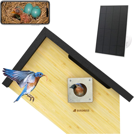 Birdkiss Smart Bird Houses for Outside Solar Powered, 1080P HD Live Vi
