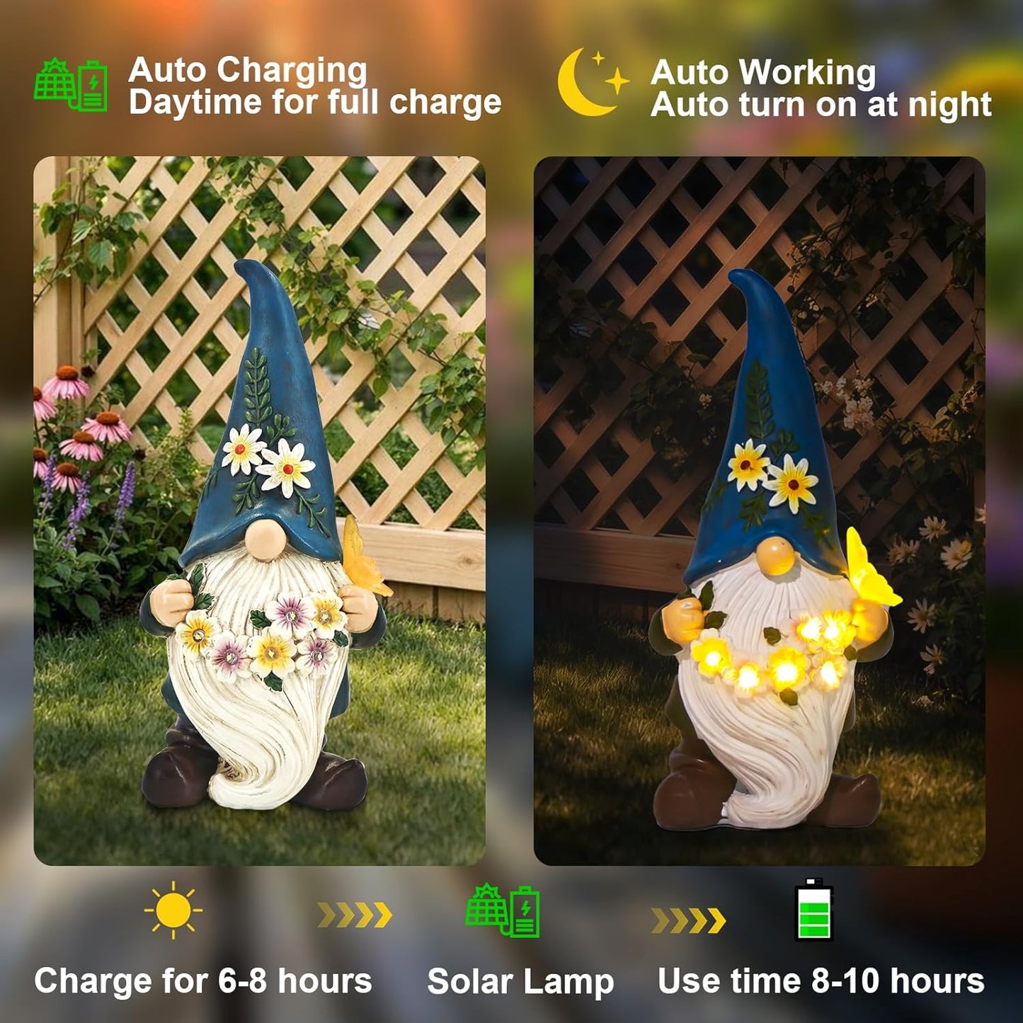 DKJOCKY Gnome Garden Decor Statue with Solar Light Lantern, Funny Waterproof Resin Figurine Outdoor Decorations for Yard Patio Lawn Balcony Porch, Birthday Gifts for Women Mom Grandma