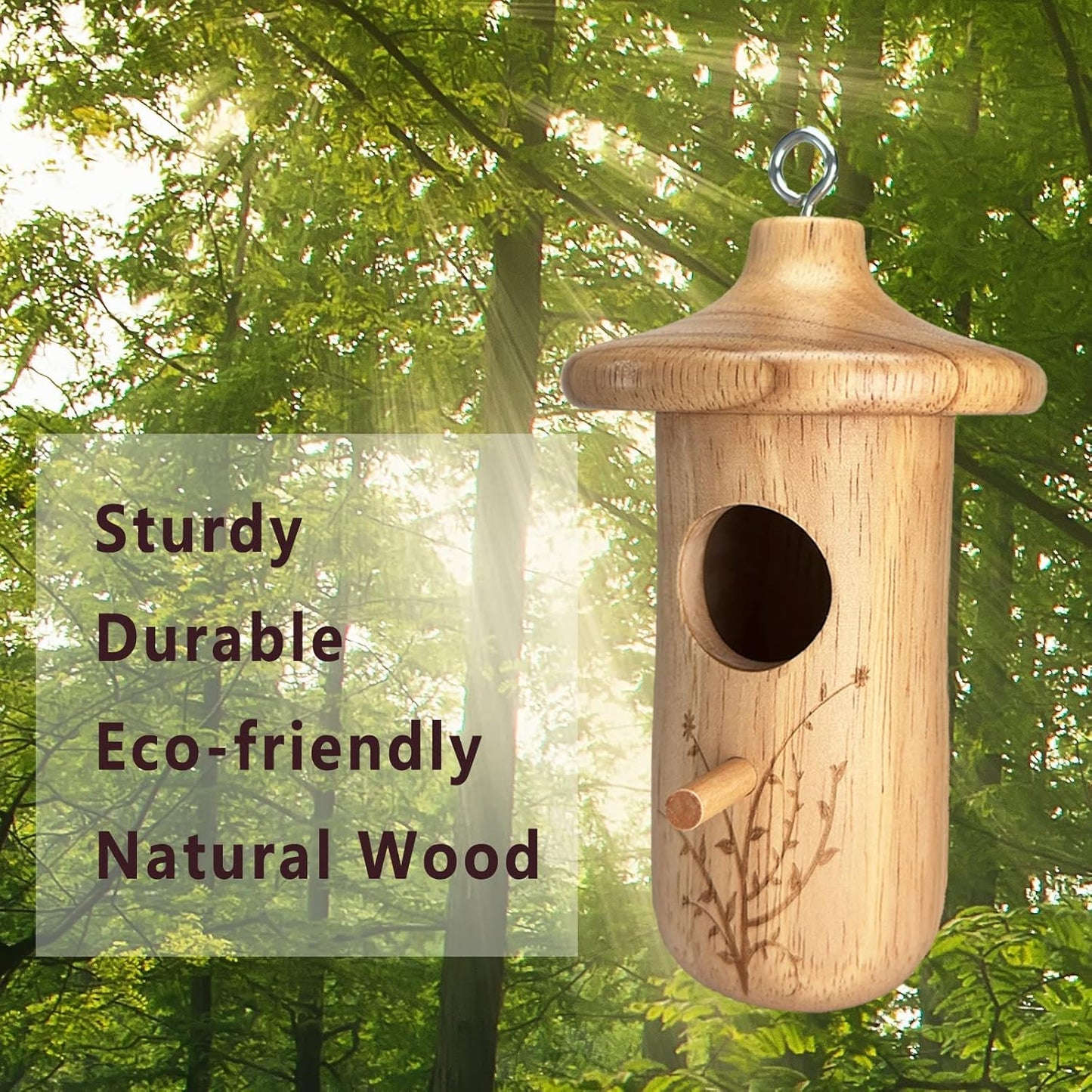 Hummingbird House, 3Pcs Humming Bird House for Outside Hanging, Natural Wooden Hummingbird Nest, Gardening Gifts Home Decoration