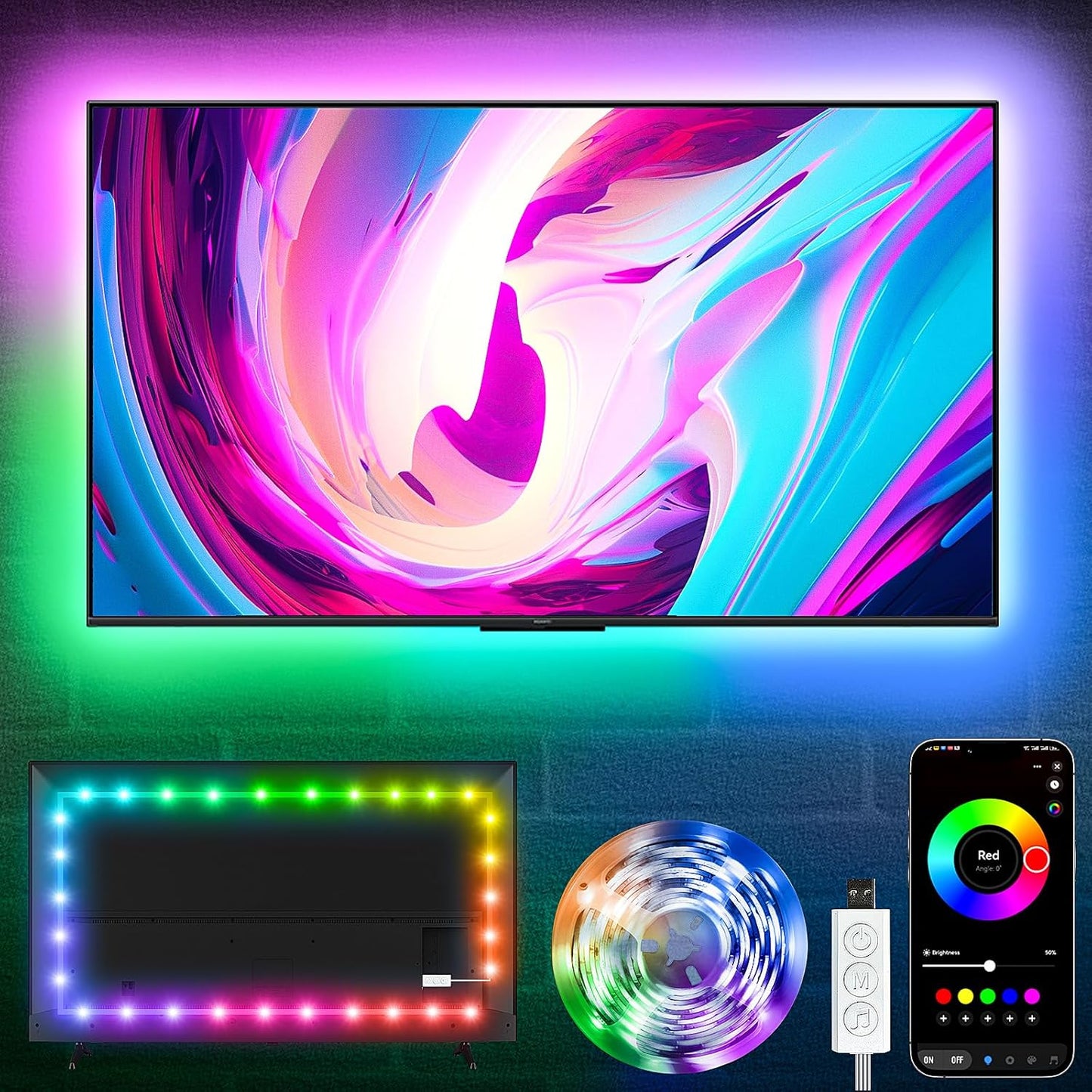 KSIPZE LED Lights for TV, 16.5ft TV led Backlight for 45-75 Inch TVs RGB TV Backlight Behind Music Sync Smart APP & Button Control TV LED Strip Lights USB Powered for Bedroom/Gaming