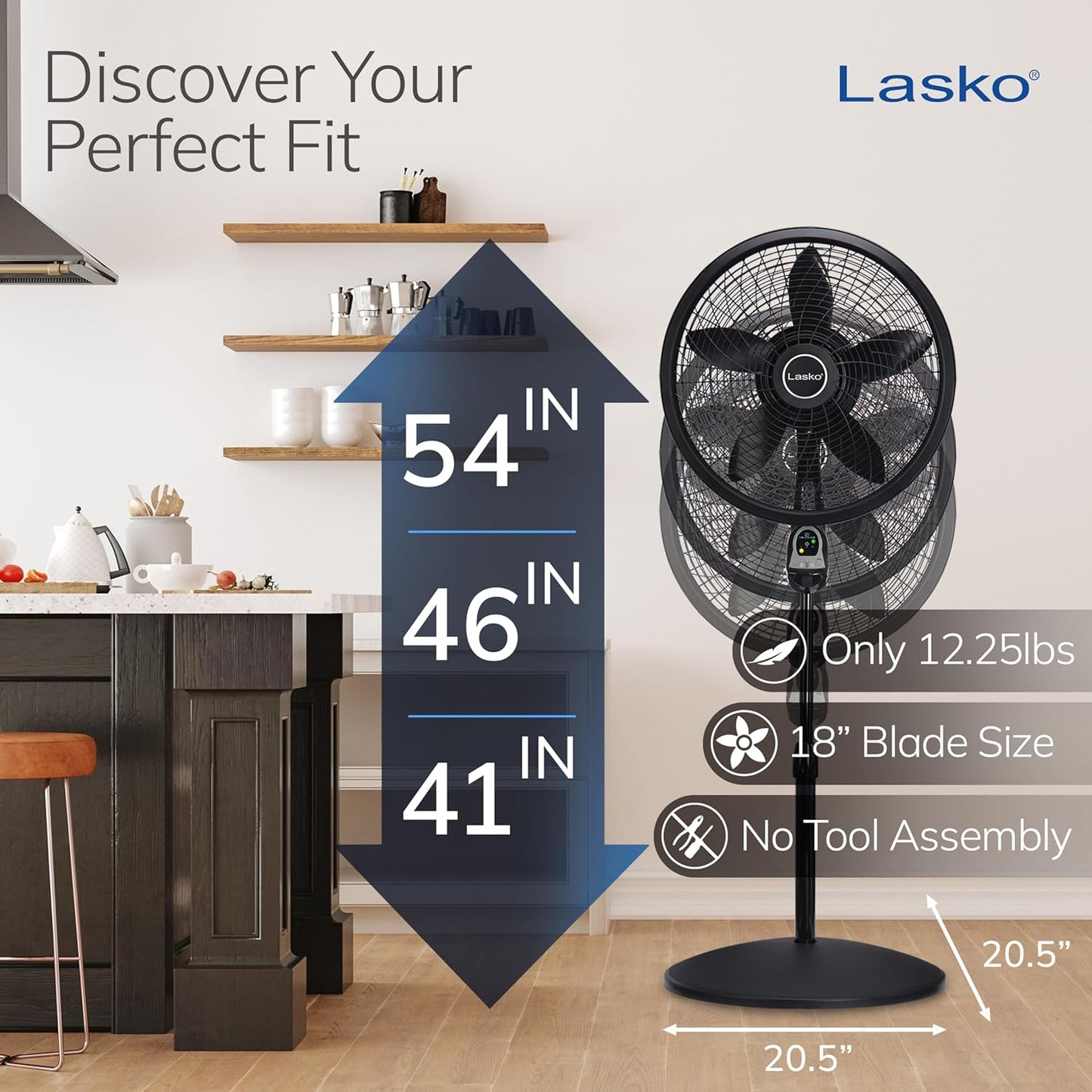 Lasko Oscillating Cyclone Pedestal Fan, Adjustable Height, Timer, Remo