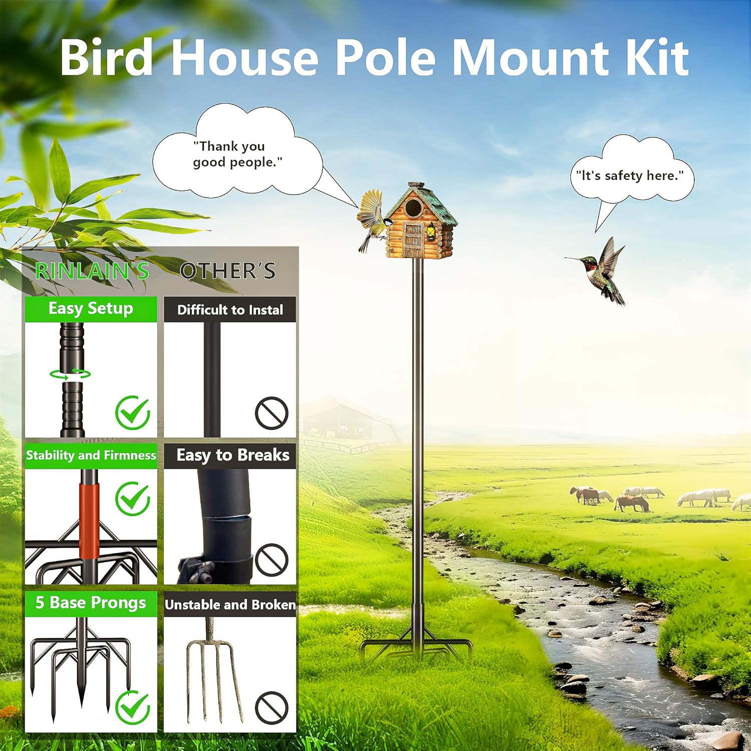 Bird Feeder Pole Kit 110 Inch,Bird House Pole for Outdoors Heavy Duty,