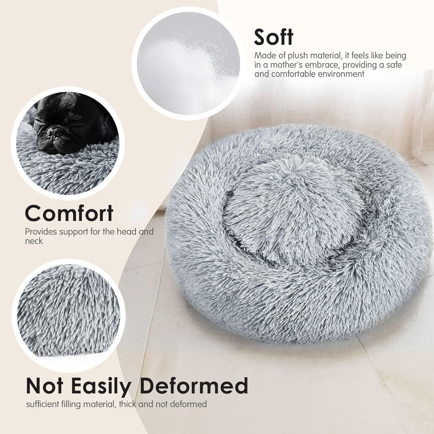 Hoewina Dog & Cat Bed for Indoor Cats, 20in Calming Donut Bed for Pupp