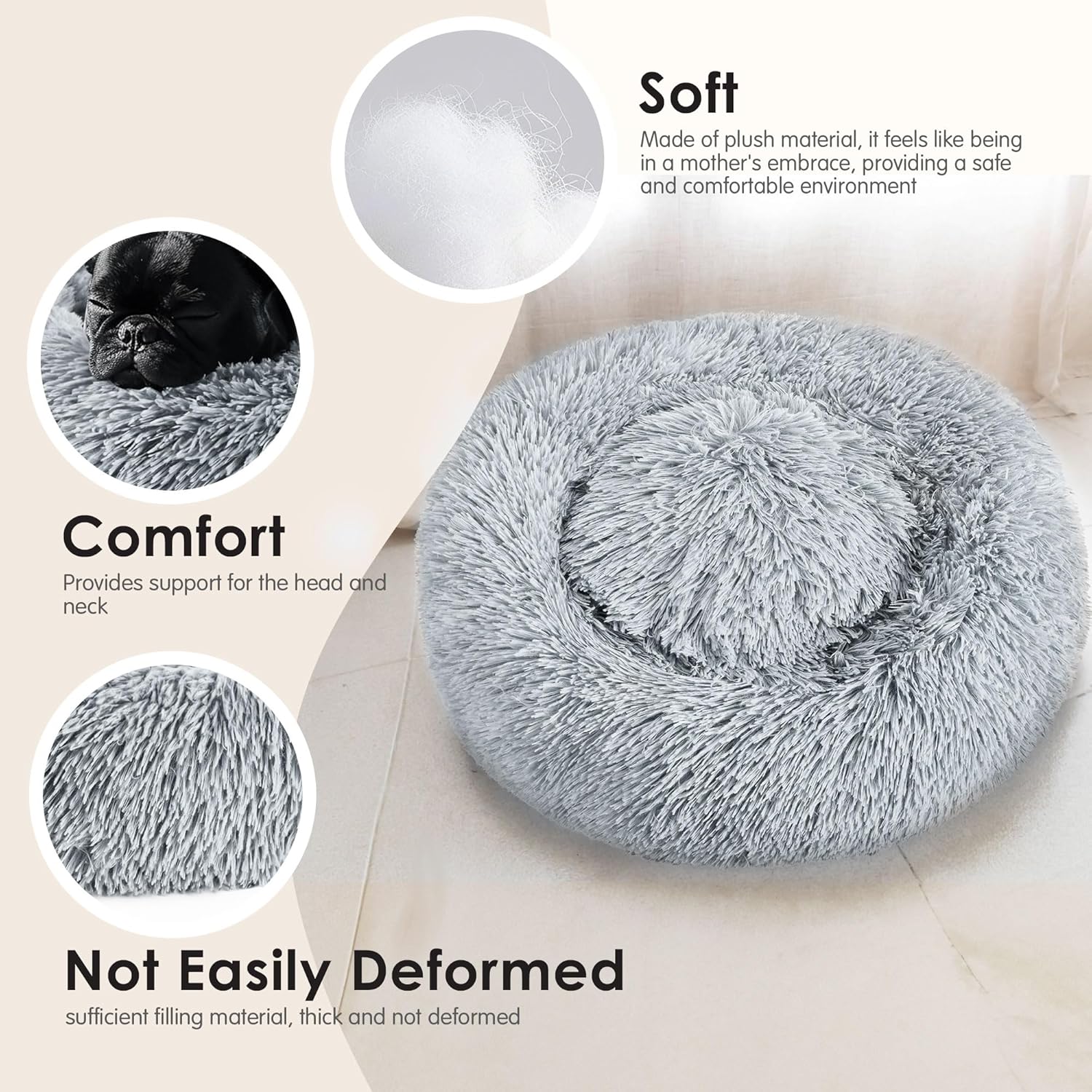 Hoewina Dog & Cat Bed for Indoor Cats, 20in Calming Donut Bed for Pupp