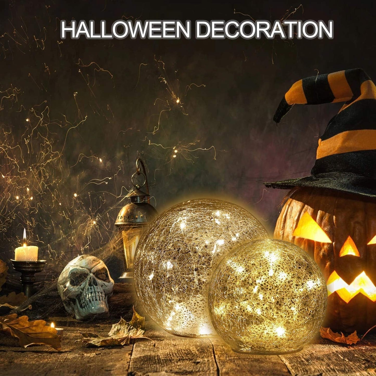 Mercury Crackle LED Glass Globe Ball Lamp with Timer, Battery Operated