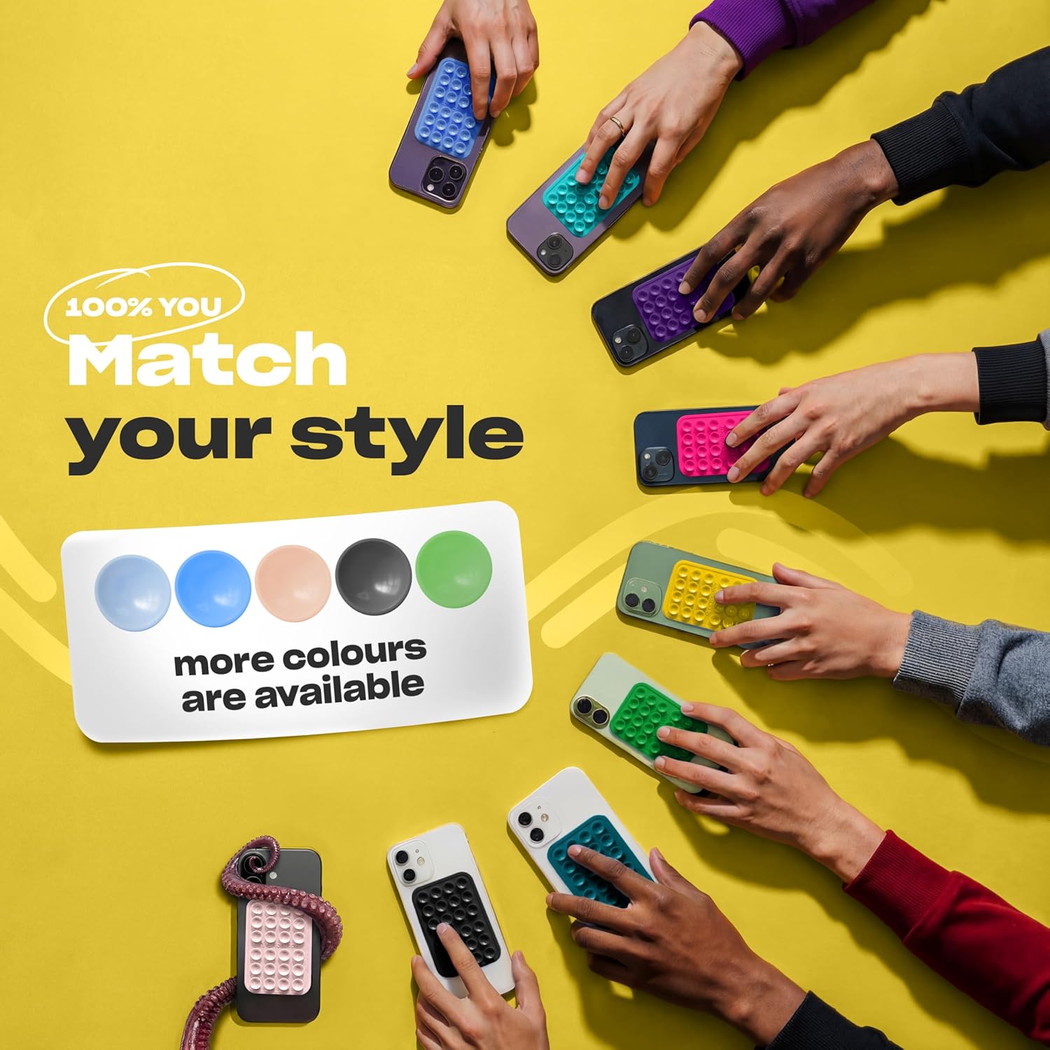 OCTOBUDDY Classic - Silicone Suction Phone Case Adhesive Mount - Hands