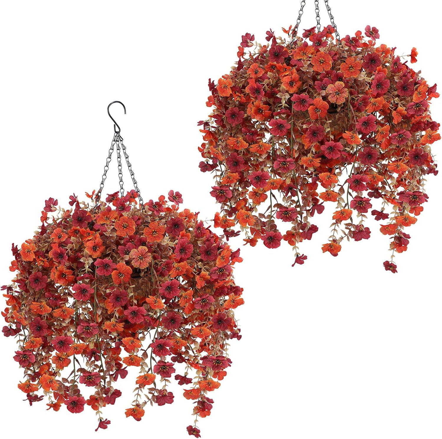 Geegoods Artificial Flowers for Outdoors, 2 Set Faux Hanging Mums Bask