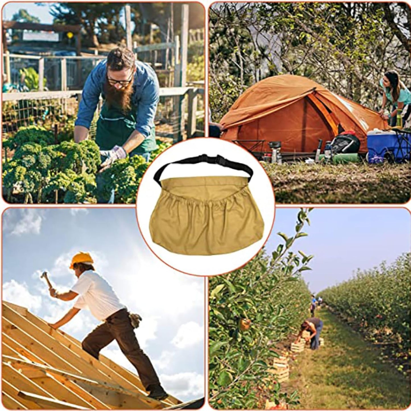 Harvesting Apron for Garden Vegetable Canvas Apron Waist Belt for Gardeners Women Men with 2 Pockets Handsfree