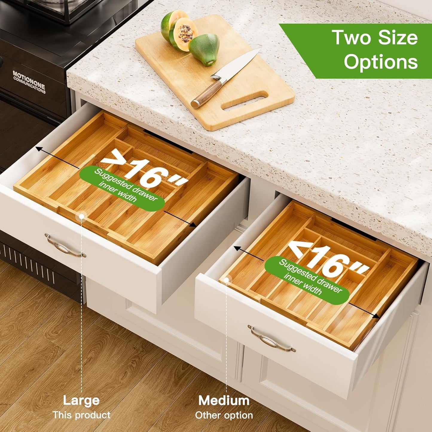 Pipishell Bamboo Expandable Silverware Drawer Organizer, Adjustable Ki