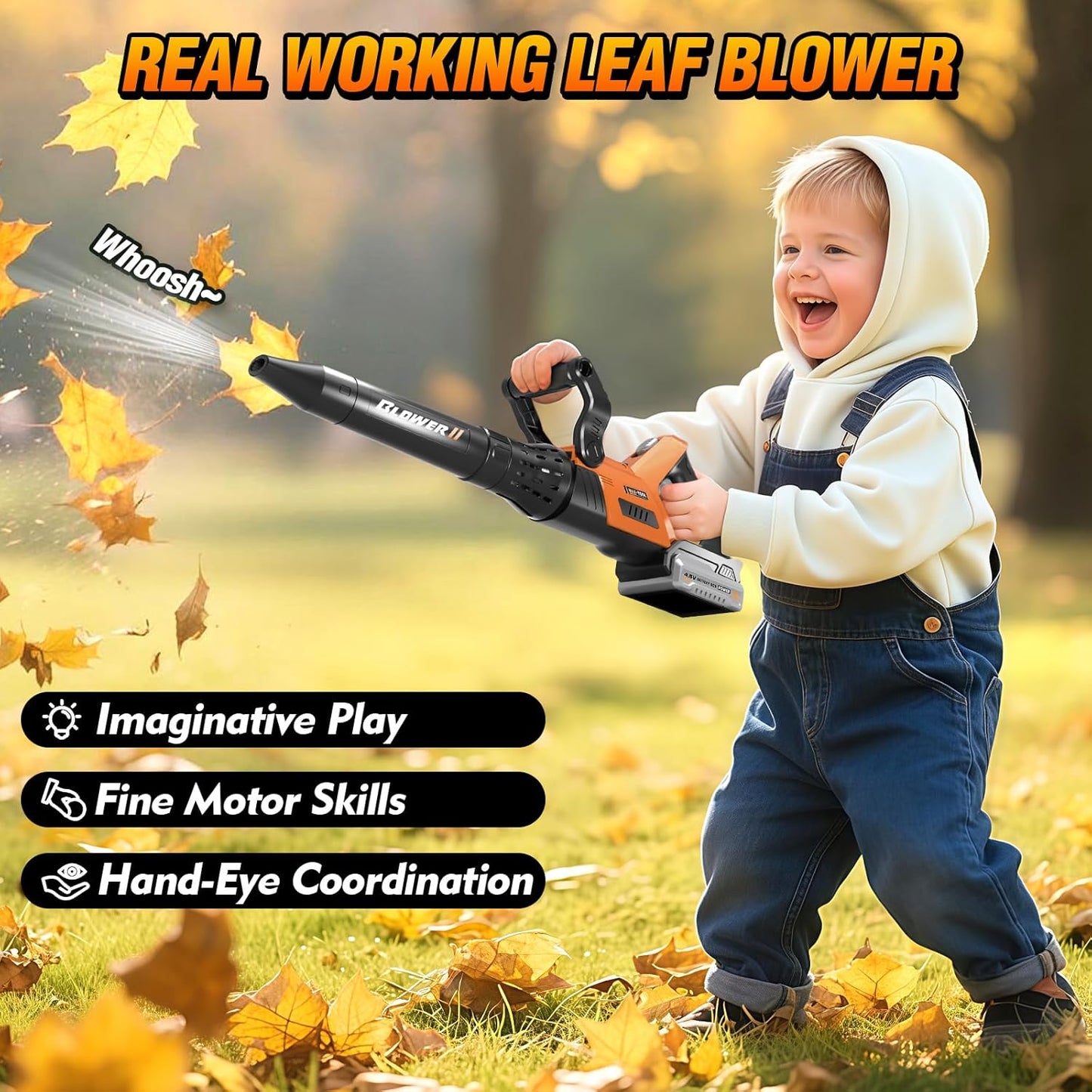 3-IN-1 Kids Garden Tools with Lights and Sounds, Weed Wacker Toy, Leaf