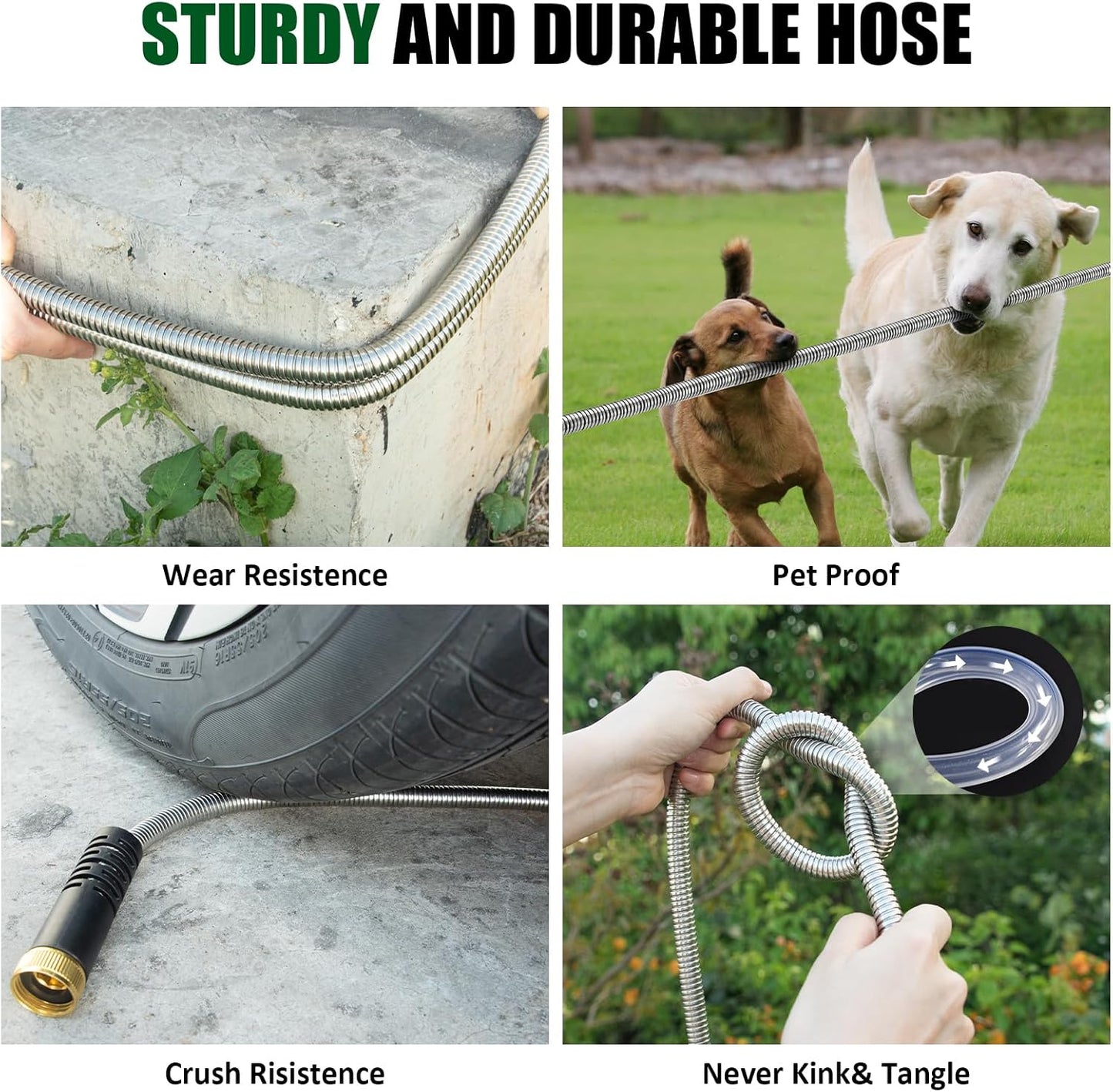 100ft Garden Hose, Heavy Duty Metal Water Hose 100 ft with 10 Function