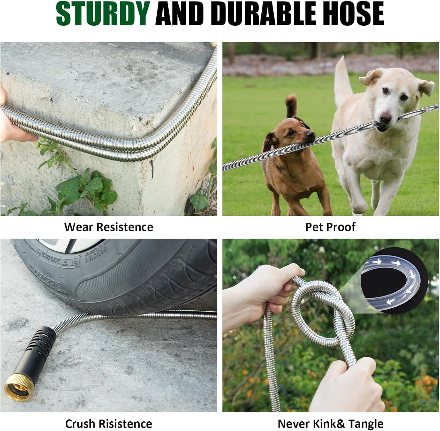 100ft Garden Hose, Heavy Duty Metal Water Hose 100 ft with 10 Function