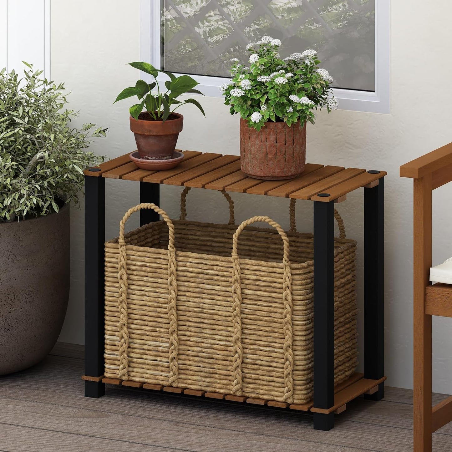 Furinno Pangkor 2-Tier Turn-N-Tube Indoor Outdoor Plant Shelf Large Re