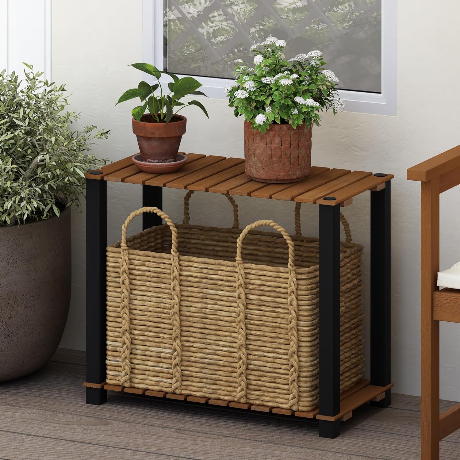 Furinno Pangkor 2-Tier Turn-N-Tube Indoor Outdoor Plant Shelf Large Re