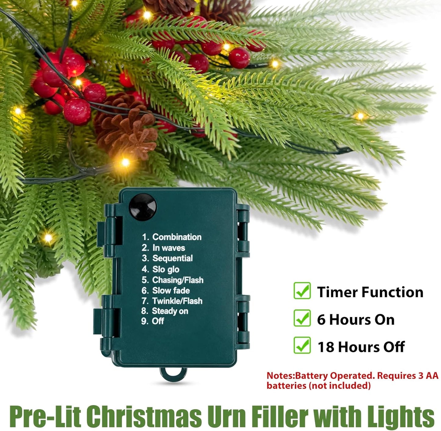 2 Pack 24" Artificial Norfolk Pine Christmas Tree Urn Filler with Ligh