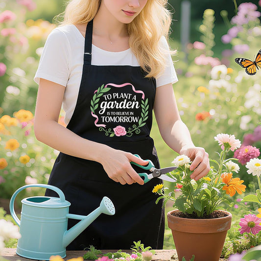 Gardening Apron for Women with Pockets, Adjustable Funny Garden Apron Gifts for Gardener Mom Wife Plant Lover