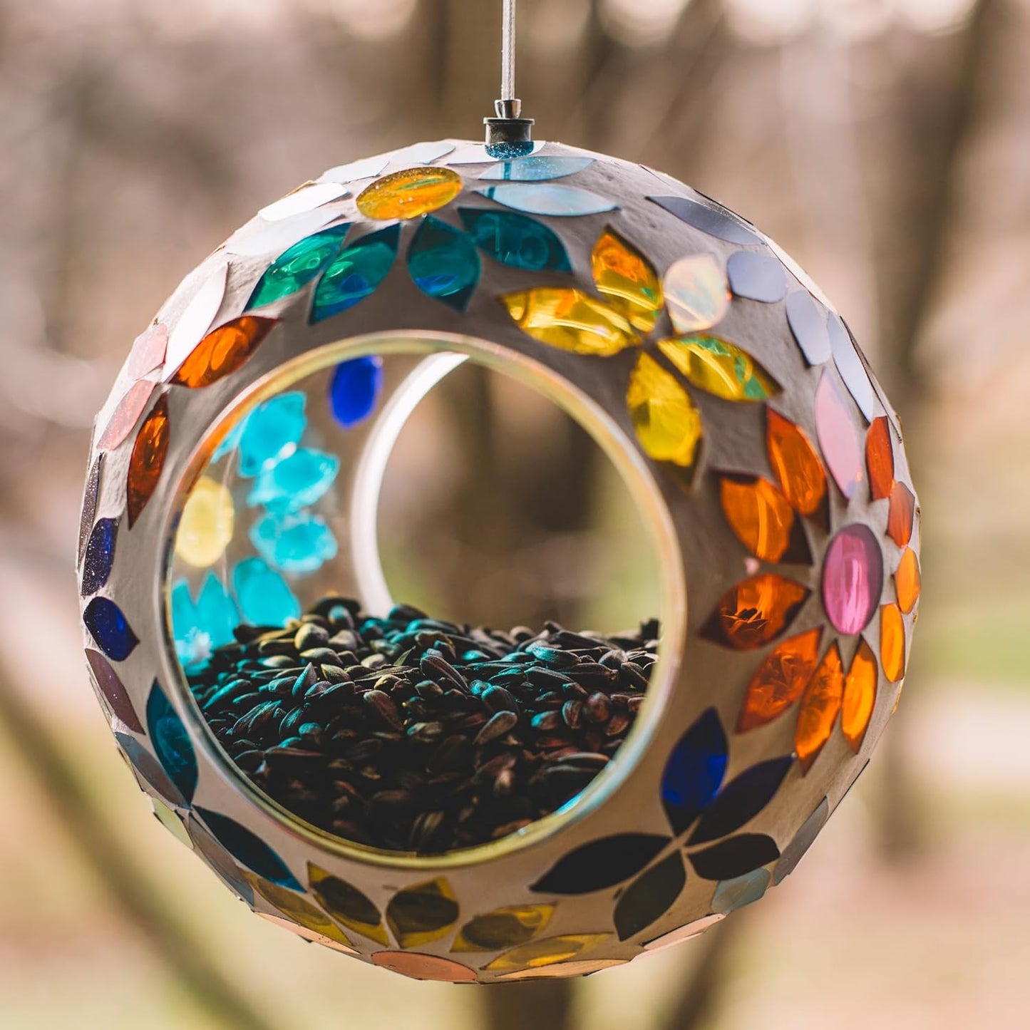 Backyard Expressions Hanging Glass Bird Feeder - Multicolor - Fly Thro