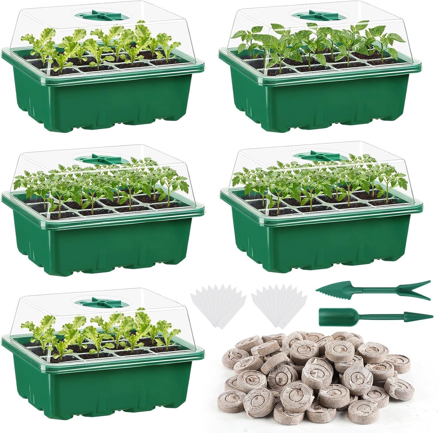 Apipi 5 Pack Seed Starter Kit with 60 Coco Coir Pellets - 60 Cell Seed