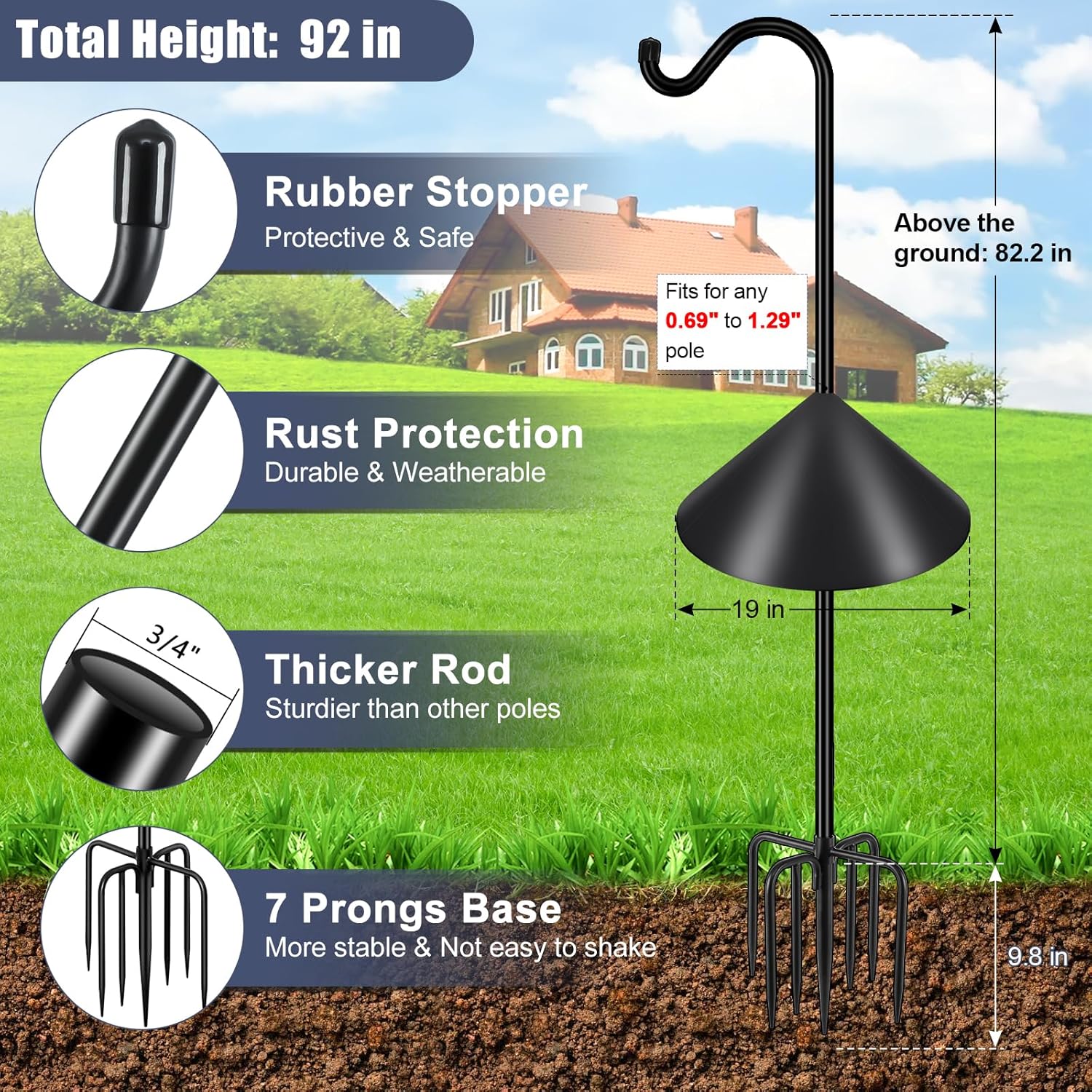 Gtongoko Bird Feeder Pole Squirrel Proof 92 Inch Shepherds Hook for Ou