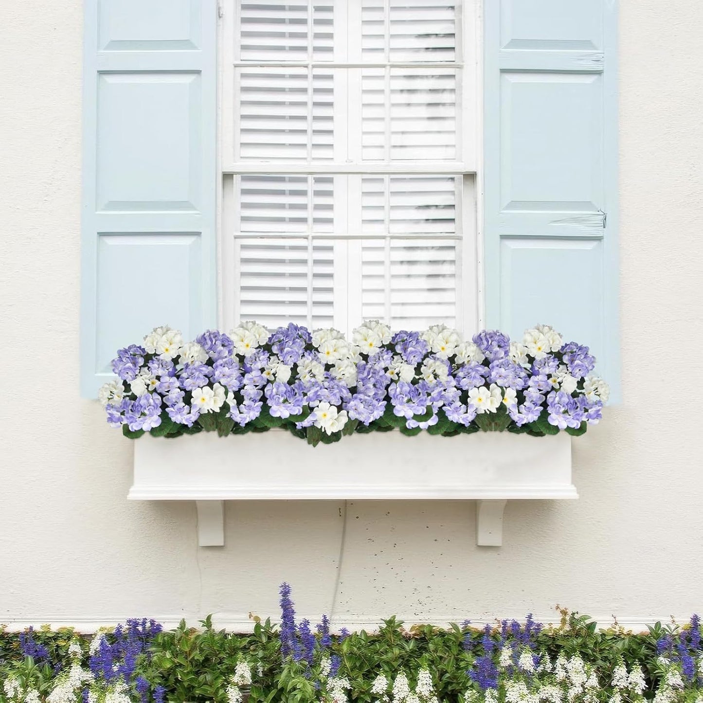 3 Pcs Artificial Flowers for Outdoors Silk Geraniums Flowers UV Resistant Realistic Faux Geraniums for Outdoor Planters Pot Patio Garden Hanging Basket Porch Indoor Decor Light Purple and White