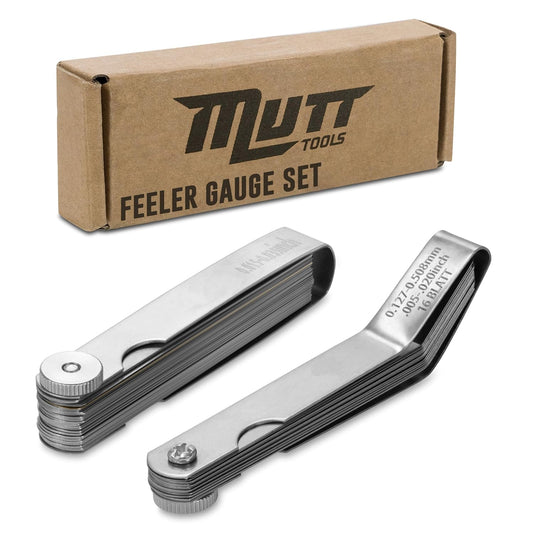 Mutt Tools 2pc Feeler Gauge Set - Premium Straight & Angled Feeler Gau