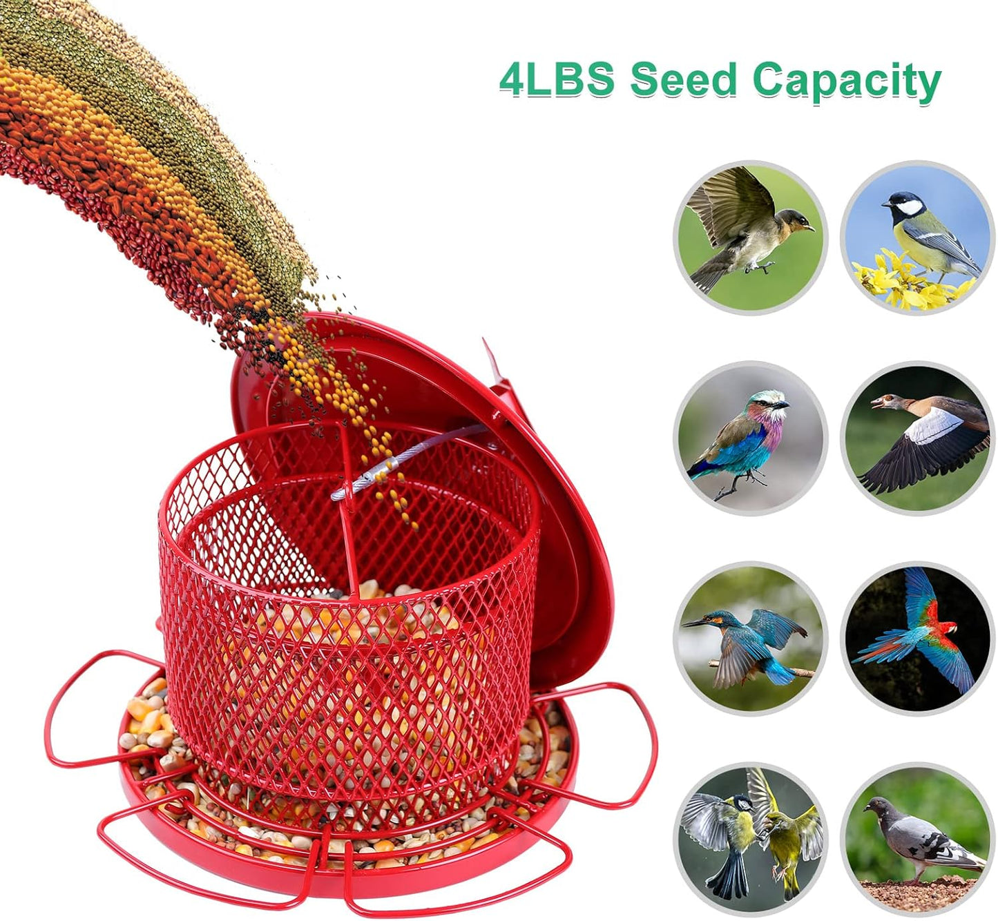 Metal Bird Feeders for Outdoor Hanging,Large Cardinal Bird Feeders Squirrel Proof Mesh Tube Wild Bird Feeder,Finch Seed Feeder with 4lbs Capacity for Chickadee Blue Jay(Red)