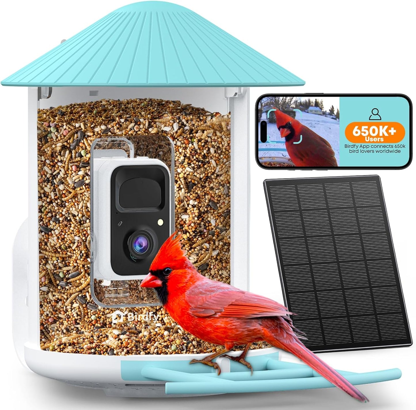 NETVUE by Birdfy Smart Bird Feeder with 2K HD AI Camera Solar Powered, Wireless Wildbird Watching, Live Stream&Color Night Vision, Auto-Capture & Notify, Free Cloud Storage(AI by Subscription)