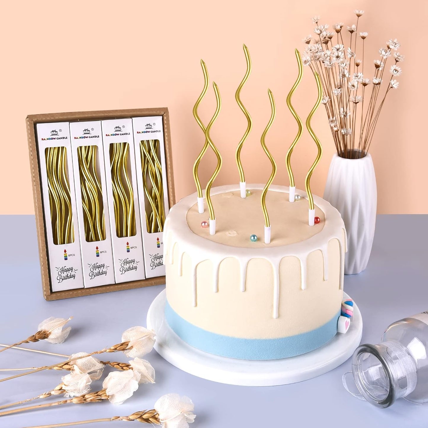 PHD CAKE 24-Count Gold Spiral Long Thin Metallic Birthday Candles, Cak